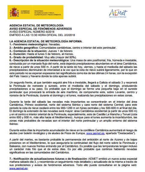 AEMET_Esp's tweet photo. 📢LA AGENCIA ESTATAL DE METEOROLOGÍA INFORMA:
 Nevadas ❄️❄️❄️
En las Comunidades cantábricas, centro e interior del este peninsular
Duración: Hasta el lunes 5 de febrero, al menos
Grado de probabilidad: Muy alto (mayor del 80%)
Más información  👉https://t.co/WBaLqq1n8d … https://t.co/1Wlrc1tkyW