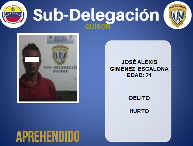 CICPC388's tweet photo. #CICPCQUIBOR  aprehende a un sujeto por el delito de Hurto en el caserío la vigía parroquia José Bernardo Dorante. https://t.co/UQlau9i13U