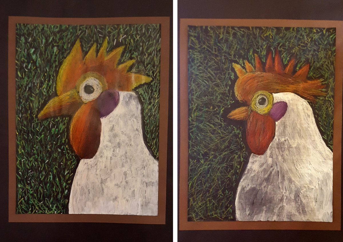 MsBennettArt's tweet photo. Loving these 4th grade Humble ISD Rodeo art show roosters. #oilpastels #thiswashard #firerooster #riseandshine @HumbleISD_WCE @HumbleISD @HumbleISDRodeo https://t.co/ud8BPurYb2