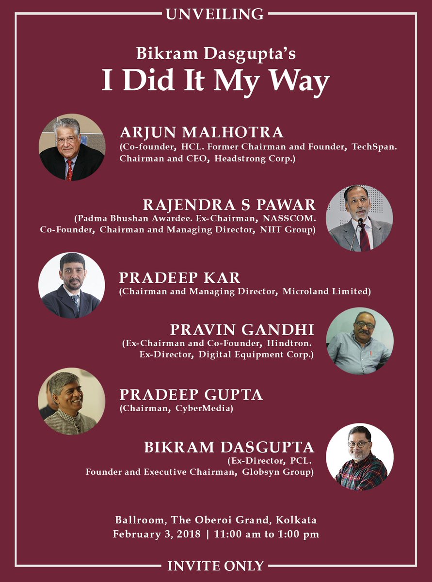 IDidItMyWayBook's tweet photo. For  the first time, Kolkata would witness a colloquium on the Birth Of IT  In India with the pioneers of the Indian IT industry at the unveiling of  Bikram Dasgupta's (@bikramd) memoire, I Did It My Way.

#IDidItMyWay #BikramDasgupta #Memoire #BDG #ITIndustry #BirthOfITInIndia https://t.co/NvOVvgEVVh