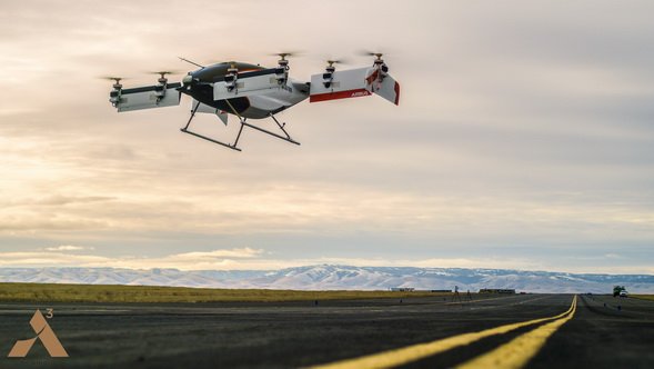 Airbus's tweet photo. Congrats to @AirbusSV on the maiden flight of their first self-piloted eVTOL @VahanaAero – a major step forward in Urban Air Mobility. 
Read more ➡️ https://t.co/XCzJFskJoz https://t.co/6kSrorltFM