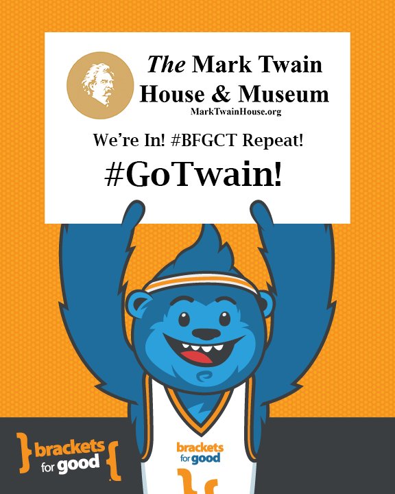 TwainHouse's tweet photo. We've made it into @BracketsForGood two years in a row! C'mon, #Twainiacs, let's win it this year! It all begins March 2. Learn more at https://t.co/RddMTKL3sg #BFGCT #GoTwain #BFG18 #HartfordHastIt #MarkTwain #MarkTwainHouse https://t.co/M9ElBFlJ53