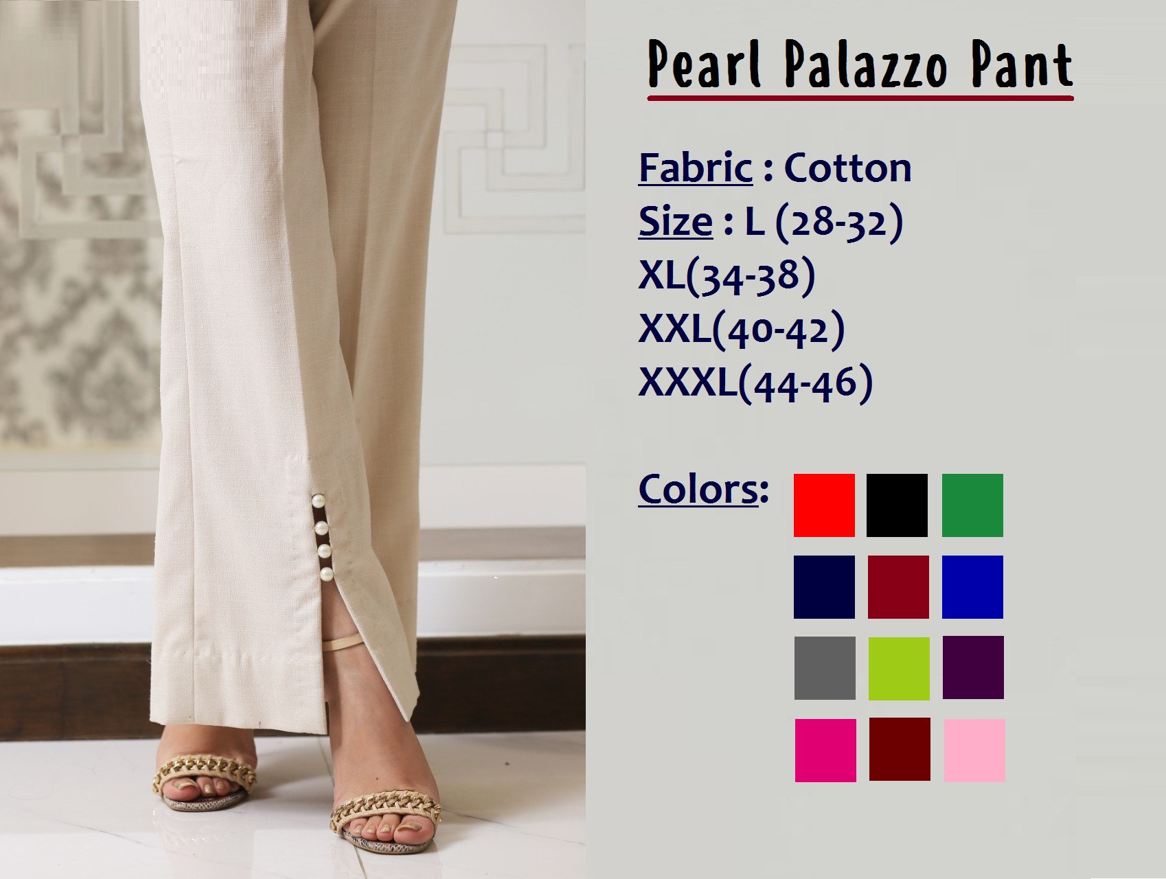 Plus Size Cotton Printed Palazzo Pants with Pocket | Blue | Split-Skirts- Pants, XL-Plus, Pocket, Printed