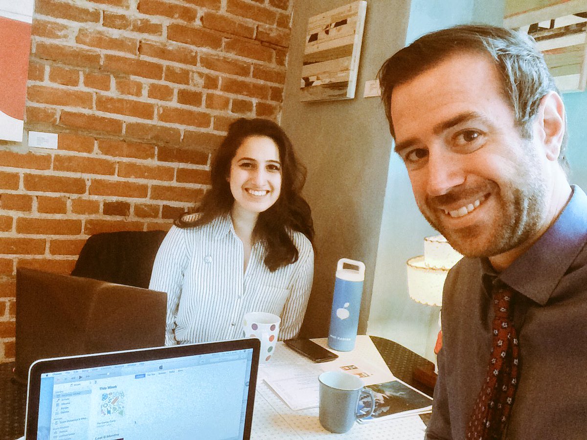 UNACanada's tweet photo. Our Director for @UNACGreenCorps, Scott, meets with Sr. Project Officer, Kanchan @blueplatediner for a great catch up, and meetings, in #Edmonton. Awesome work opening our #Calgary office, Kanchan! #JPCalumni #Alberta @SPhillipsAB @nenshi @doniveson https://t.co/AazrI6l2Pn