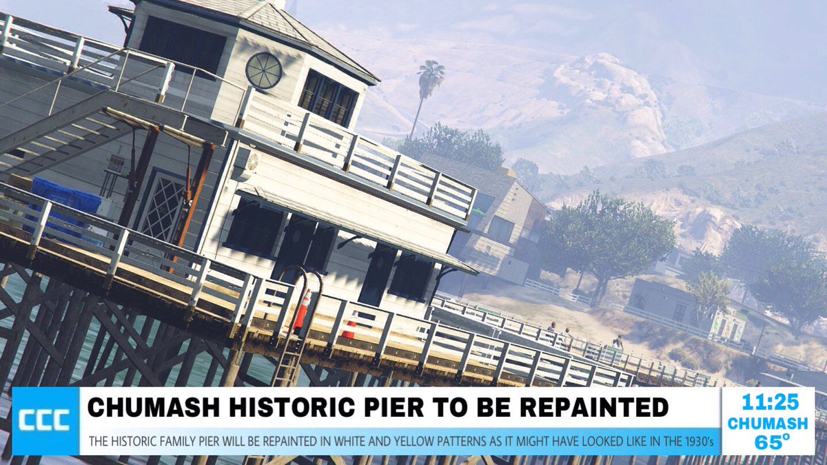 VenymNews's tweet photo. #CCCulture: Chumash Historic Family Pier to be repainted in white and yellow patterns. https://t.co/keqn1WAHYs