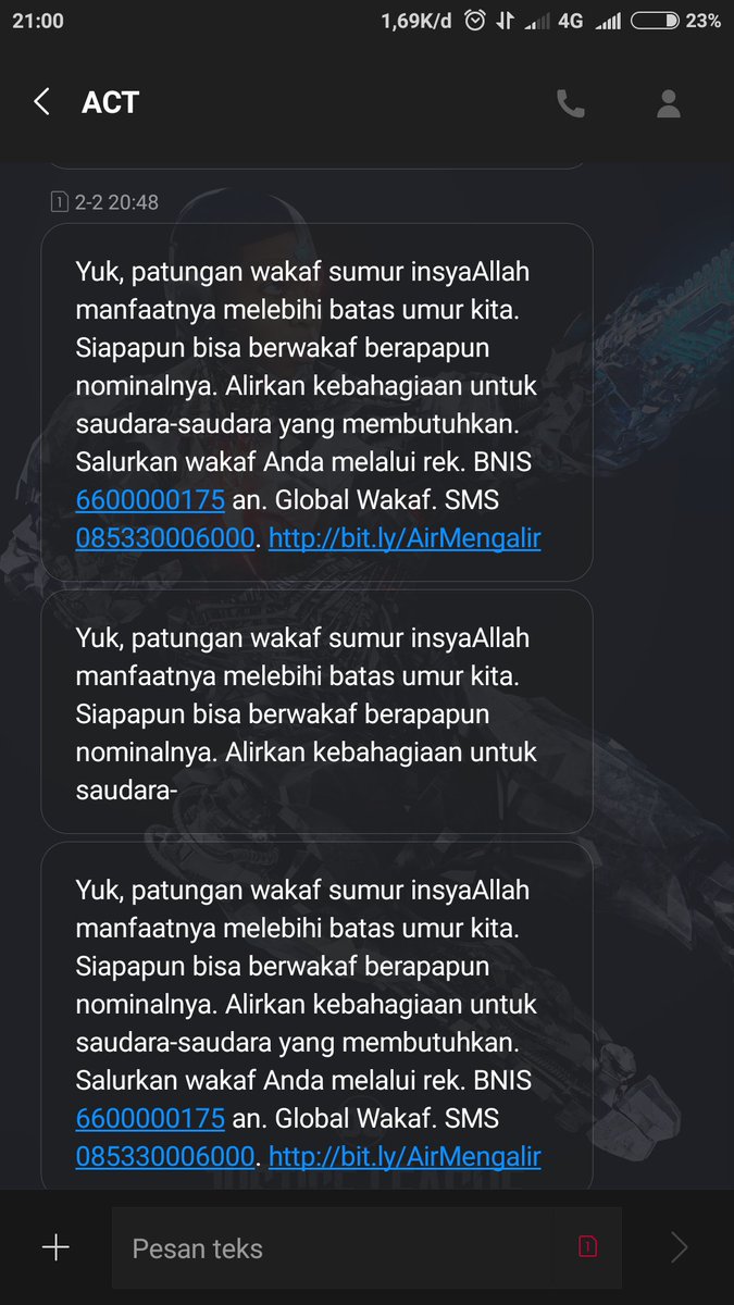Kenapa SMS sampe 21x? Mengganggu nih <a href="/ACTforHumanity/">actforhumanity</a>