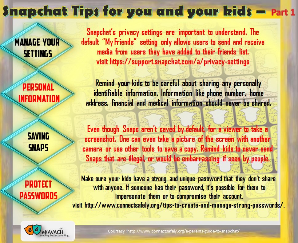 eKavach's tweet photo. Snapchat Tips to keep children safe Part 1
#Internet 
#onlinesafety 
#Apps 
#eKavach
#parenting
@CybersafetyUAE 
#internetsafety 
#CyberAware 
#eKavach
#technology
#cybersafety
#socialmedia
#snapchat https://t.co/7O4ham4Sbd
