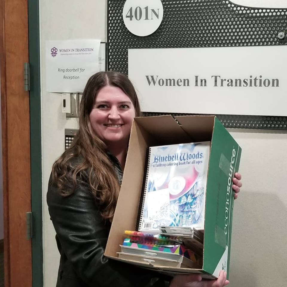 helpwomen's tweet photo. A belated thank you to the wonderful artist Laura Rafferty (@laurafolio) for donating her work and art, self-illustrated coloring books (AND colored pencil sets!) to WIT clients! https://t.co/U2TUqxOMl4