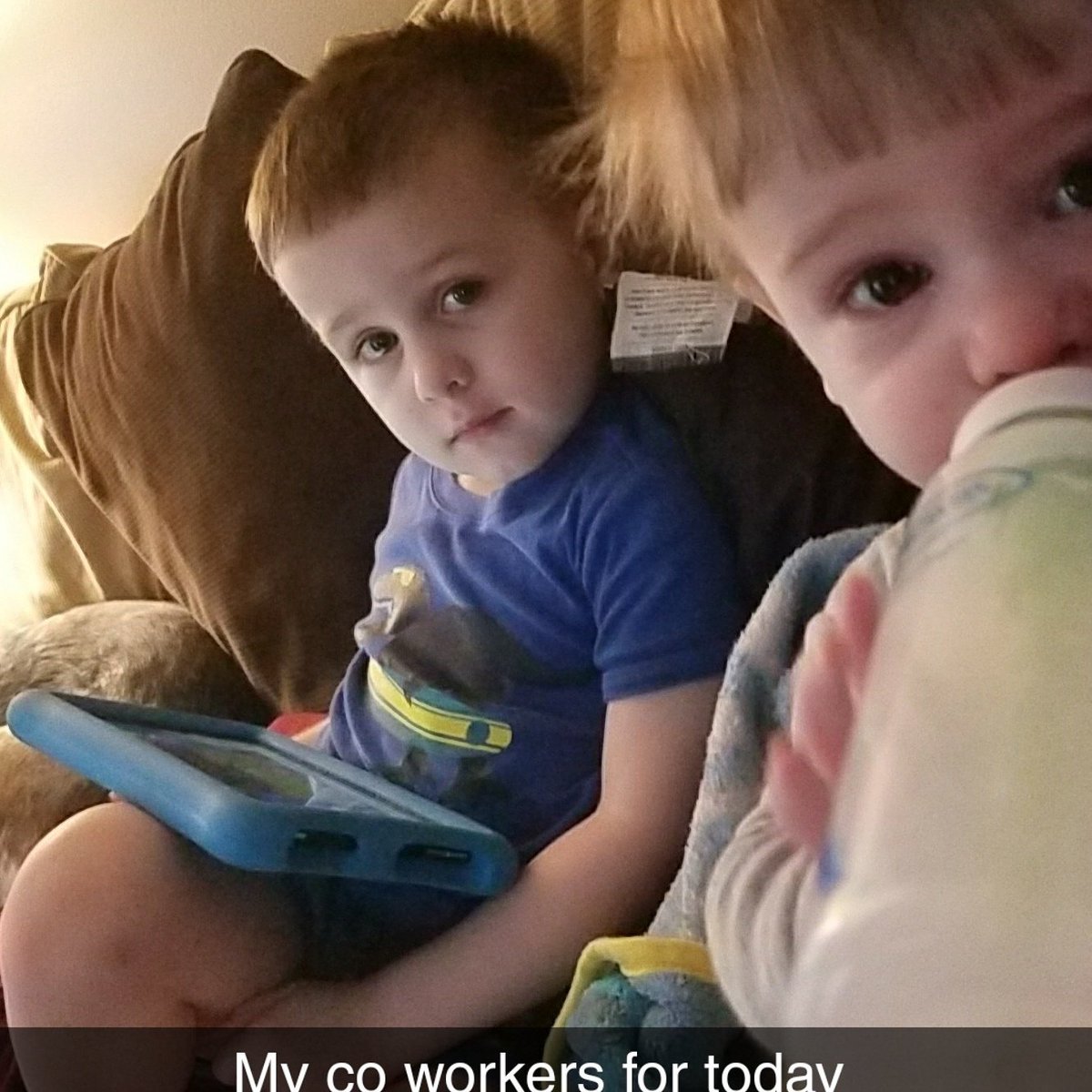 DanielleDboyle5's tweet photo. Blessed to have an amazing job and awesome boss that lets me work from home when the little are sick. My co workers for today are slightly more demanding than my traditional ones, as eggs blueberries and milk were required for the morning meeting. 
Lol #liamdaniel #conorleo https://t.co/N4wQXUatsL