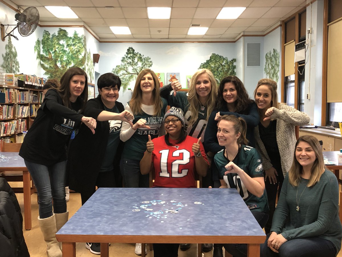HTSD_Yardville's tweet photo. One brave Patriots fan among many Eagles fans! We love you anyway Ms. Wiggins! #yesSTARS #EaglesNation https://t.co/4KruR7WJzf