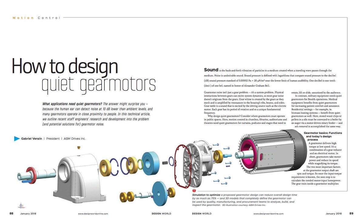 ABMDrivesInc's tweet photo. Check out the January issue of @DesignWorld , it has our article on "Designing Quiet Gearmotors" on pgs 89-101. #gearmotor Thanks @DW_LisaEitel https://t.co/moPWkPTLxz https://t.co/3IKJ3u2Mtx