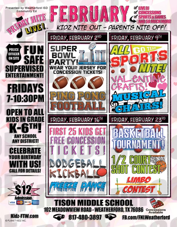 JSeguinElem's tweet photo. Here is the February Schedule for Kids Nite Out on Fridays! https://t.co/geqVvqfPa4