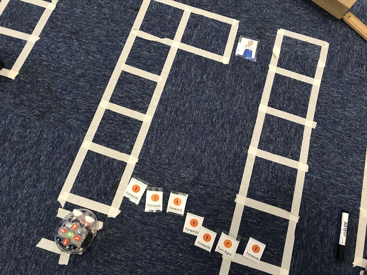 MarcWithersey's tweet photo. Today we are using the command cards to program the BlueBots to drive Little Red Riding Hood to Grandma’s house safely. #eytalking #eyfstwitterpals #eyfs #ukedchat https://t.co/jE2AIVeyvI