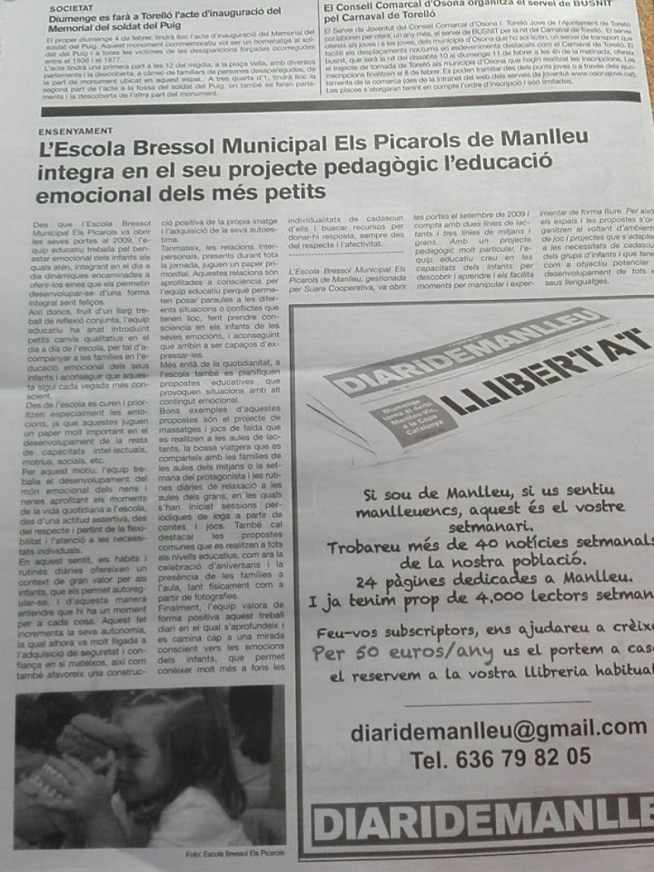 picarolsmanlleu's tweet photo. Caminant cap a una educació emocional conscient... No deixeu passar la oportunitat de llegir el nostre article, que va sortir publicat al #diaridemanlleu el passat dimecres 31 de gener!! #emocions #escolabressol #manlleu #educacioinfantil #educacioconscient @ajManlleu @suaracoop https://t.co/Hlztb0YAWn