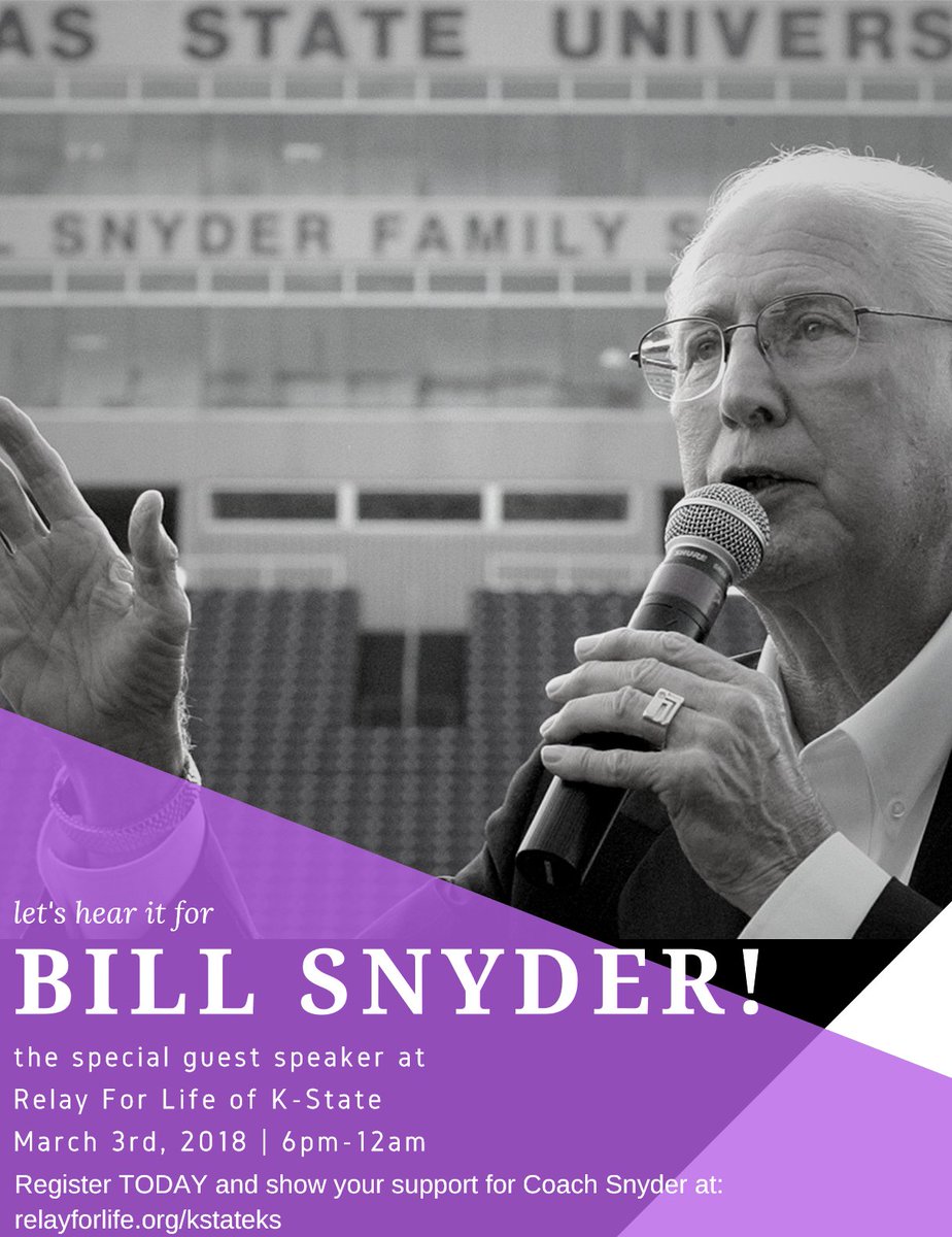 RFLofKSU's tweet photo. SO excited to hear @CoachBillSnyder speak at our Relay For Life event! #GoCats https://t.co/XUKC8Kmme9