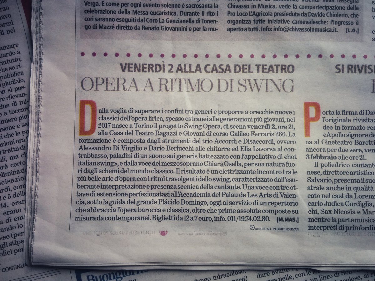 SwingOpera's tweet photo. Oggi @SwingOpera su @LaStampa @StampaTorino @TorinoSette https://t.co/vp812KUa0y
