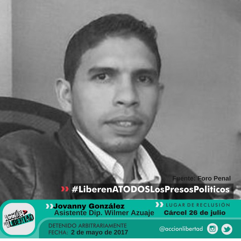 #RostrosDeLaInjusticia | Hoy #2Feb Jovanny González cumple 9 meses de injusta aprehensión. Aún en su condición de inocente el régimen lo mantiene tras las rejas. #LiberenATODOSLosPresosPolíticos