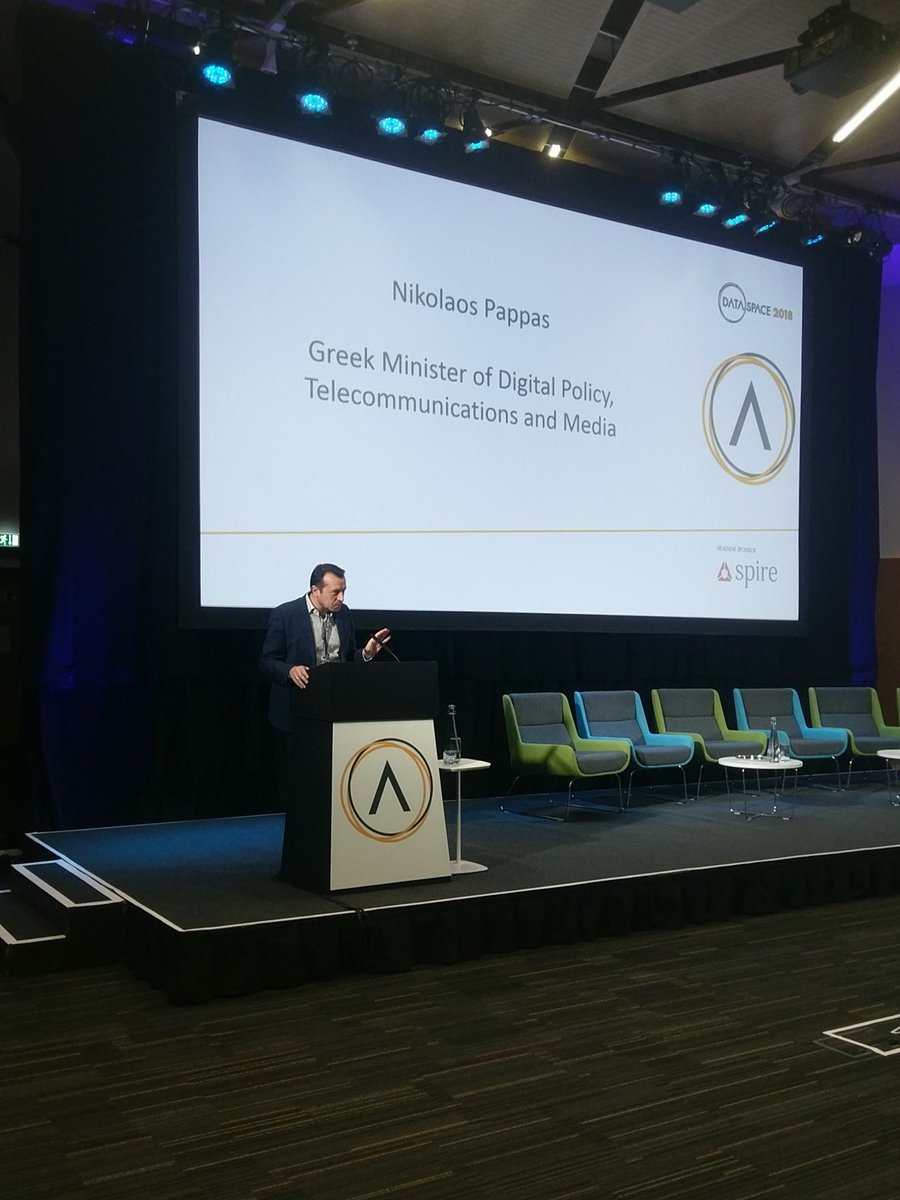 dataspacexyz's tweet photo. Finally, session 7 is closed by Greek Minister for Digital Policy, Telecommunications and Media and @UniStrathclyde graduate @nikospappas16 discussing Greece's space ambitions #DATASPACE2018 https://t.co/DaXGQKkb59