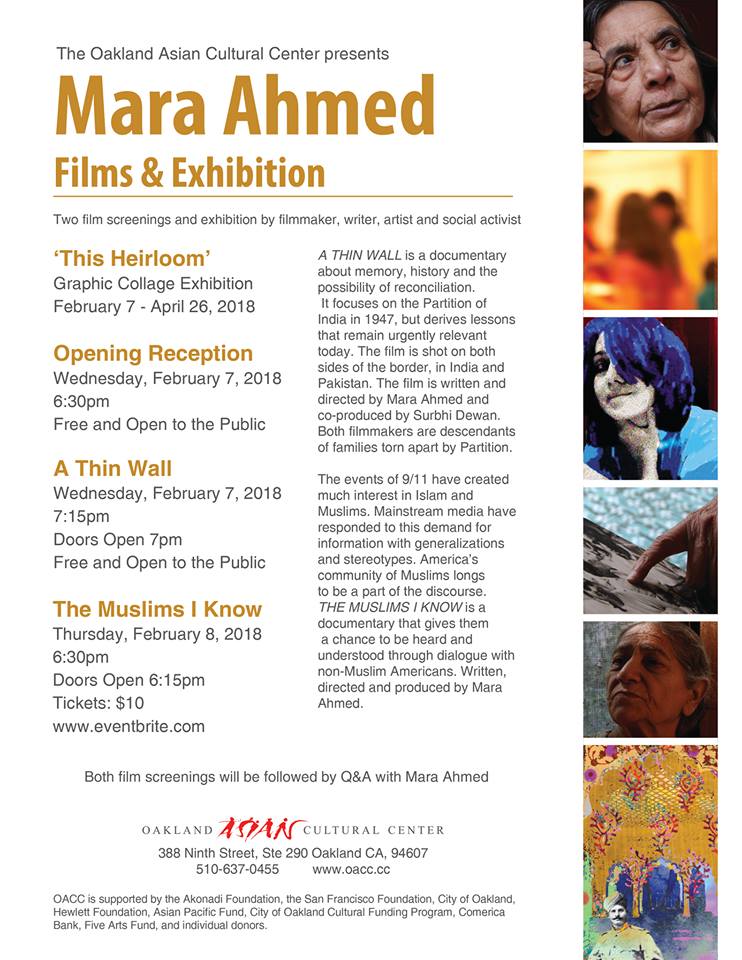 maraahmed's tweet photo. Dear friends, I will be in #Oakland, #California, all of next week to open an exhibit of my artwork and screen my films #TheMuslimsIKnow and #AThinWall at the @OaklandAsianCC. Thx @DonnaKKhorsheed for making this happen. Hope to see you there! https://t.co/tq36AqCwoJ