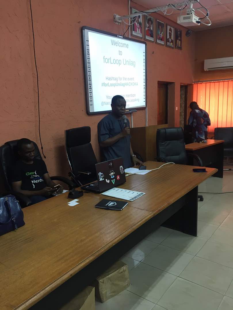 iChuloo's tweet photo. HOD OF DEPARTMENT OF COMPUTER SCIENCES (@Nacoss_Unilag ) welcomeS @iamadageorge and @StephenAfamO 

#forLoopUnilagHackoka 
@africastalkin 
@forLoopUnilag 
@WHOGOHOS
@Nacoss_Unilag https://t.co/jjuyeAn1jE