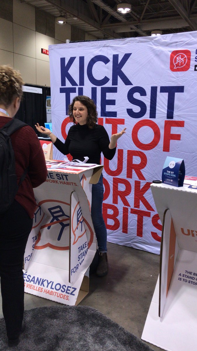 SitKicker's tweet photo. Spreading the good word about how you can kick the sit out of your work habits at the #HRPA2018 conference! Loving the enthusiasm from everyone visiting our booths #sitkicker https://t.co/71lgJatSJu