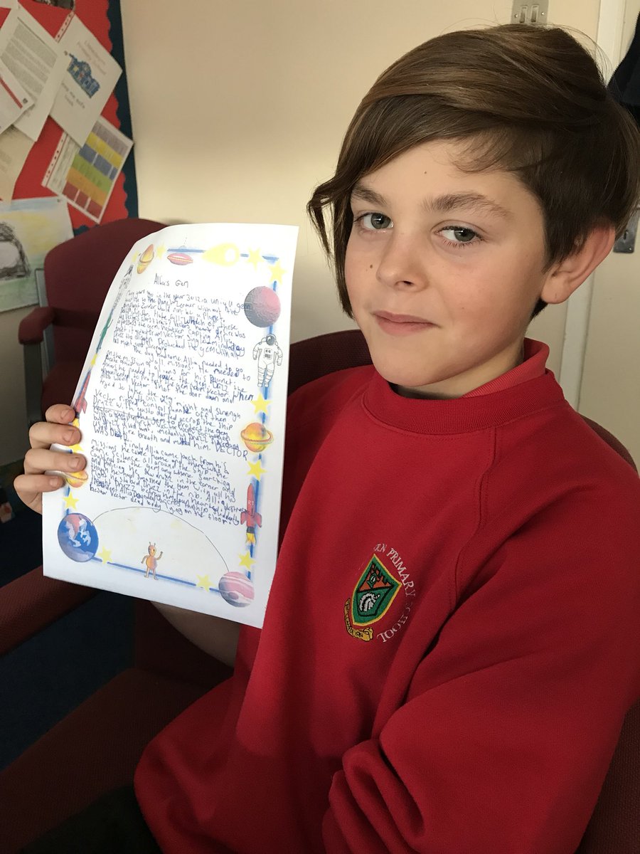 Llan_Prim_Sch's tweet photo. A proud Sci-Fi writer in Y6. Well done Callis. #inadistantgalaxy @CSC_Literacy @SciFiNow @scifilondon @ABCscience #expandinghorizons https://t.co/0jy2BsYzDm