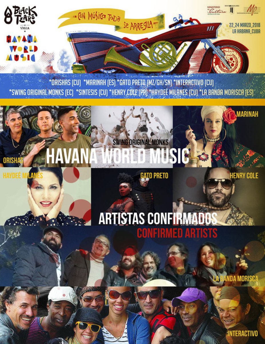 Havana2Go's tweet photo. #BuenViernes #2Feb #Cuba aqui los artistas confirmados para #HavanaWorldMusic @HavanaWorld @emealfonso @haydeemilanes @orishasoficial @MarinahOfficial @GatoPretoMusic @swingoriginal @HenryColeDrums @LaBandaMorisca @InteractivoCuba https://t.co/lhzAX8IJUG