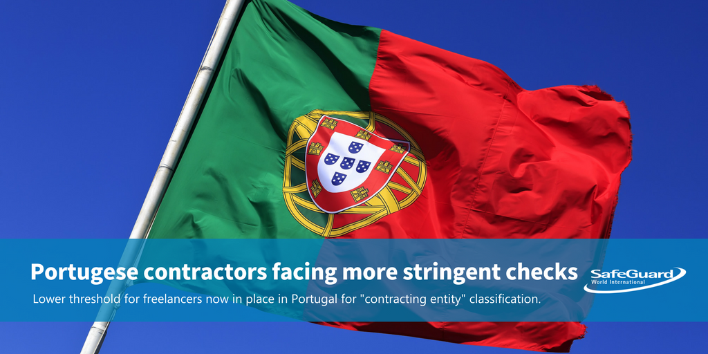 Safeguard_Globl's tweet photo. Freelancers and contractors in Portugal were subject to a change in #EmploymentLaw earlier this year.

Worker's that receive more than 50% of their income from a single provider are now considered a "contracting entity". This change replaces the previous threshold of 80%. https://t.co/lCnerqzPDw