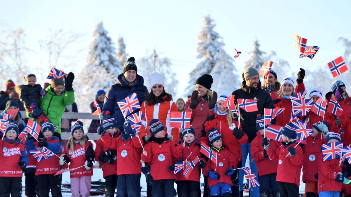 The Duke and Duchess and The Crown Prince and Princess join a group of local nursery children taking part in an afternoon ski school session on the slopes 🎿