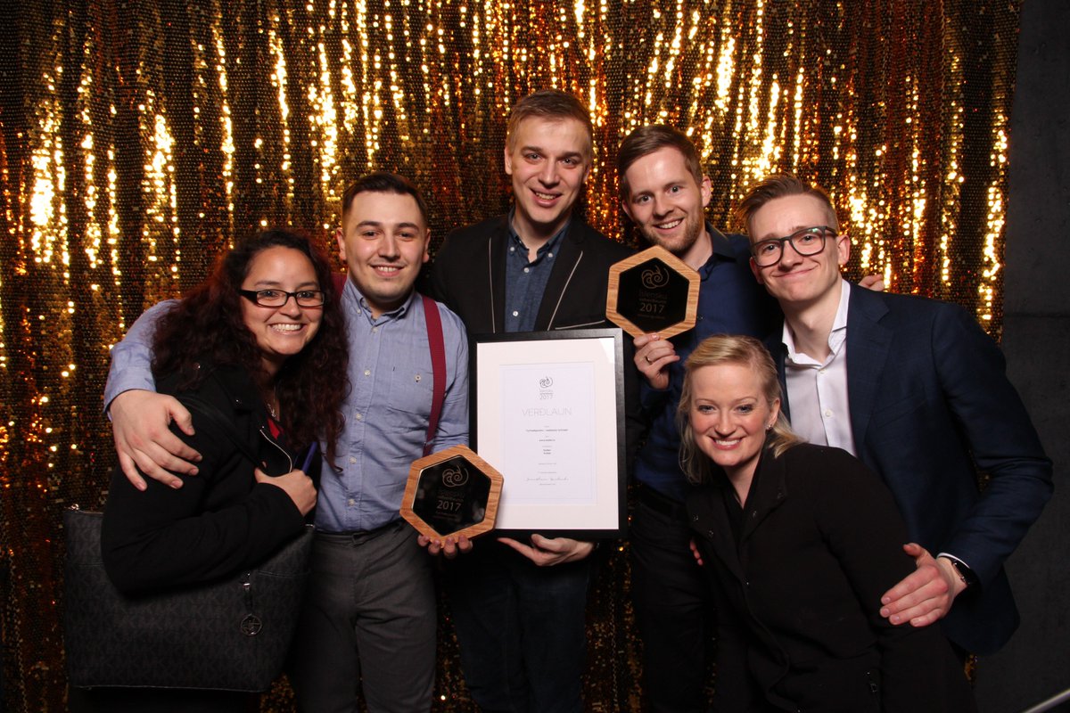 aranjastudio's tweet photo. We had a great time at the Icelandic Web Awards last Friday with 5 nominations. The competition was real and we were pleasantly surprised to receive 2 awards in collaboration with @HelloKolibri for their new website https://t.co/sjvpwiQ7lw 😍 https://t.co/yecMirM2aX