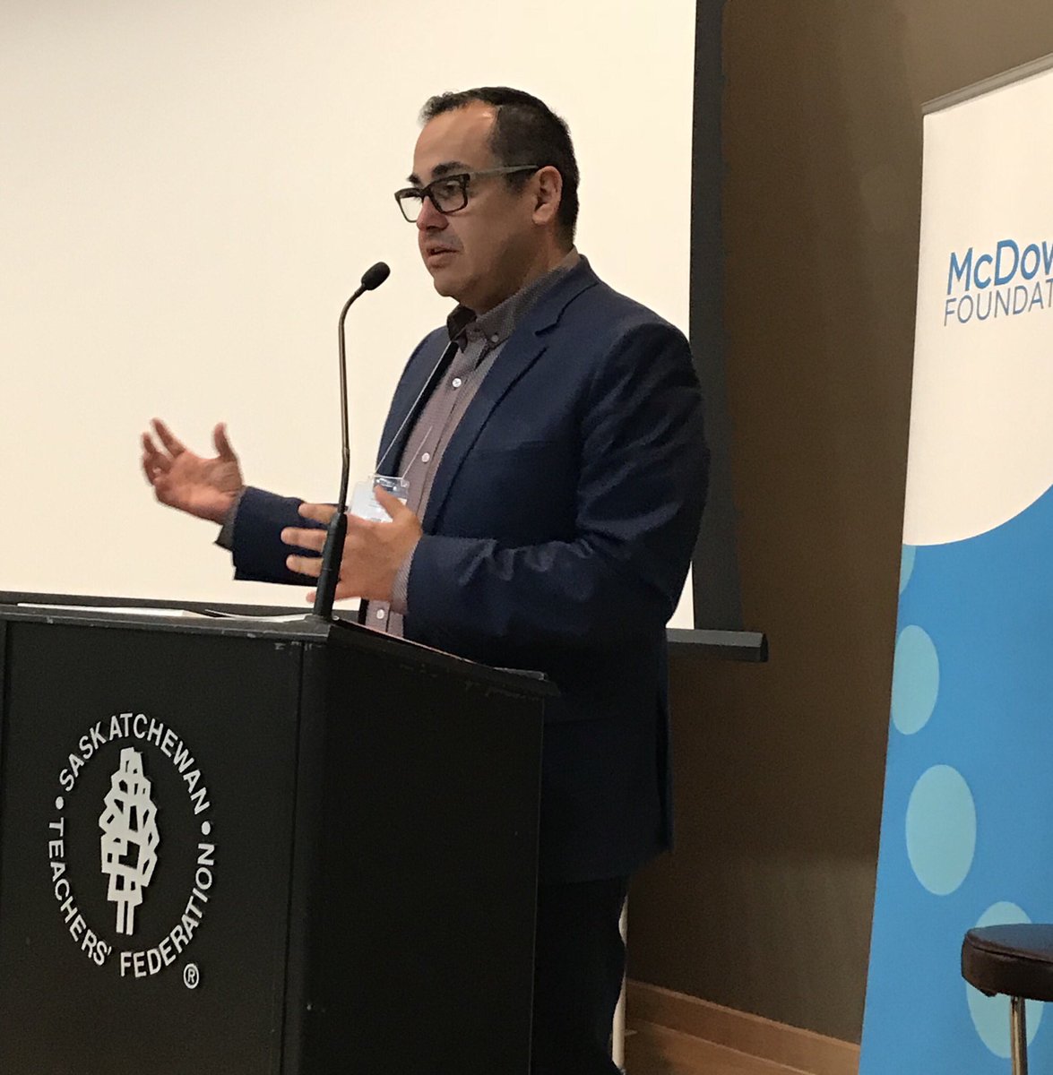 SaskTeachersFed's tweet photo. @SaskAdvocate Corey O’Soup, Sask Advocate for Children and Youth, presents keynote at @STFmcdowell #learningfrompractice https://t.co/2nIPJ877Oh