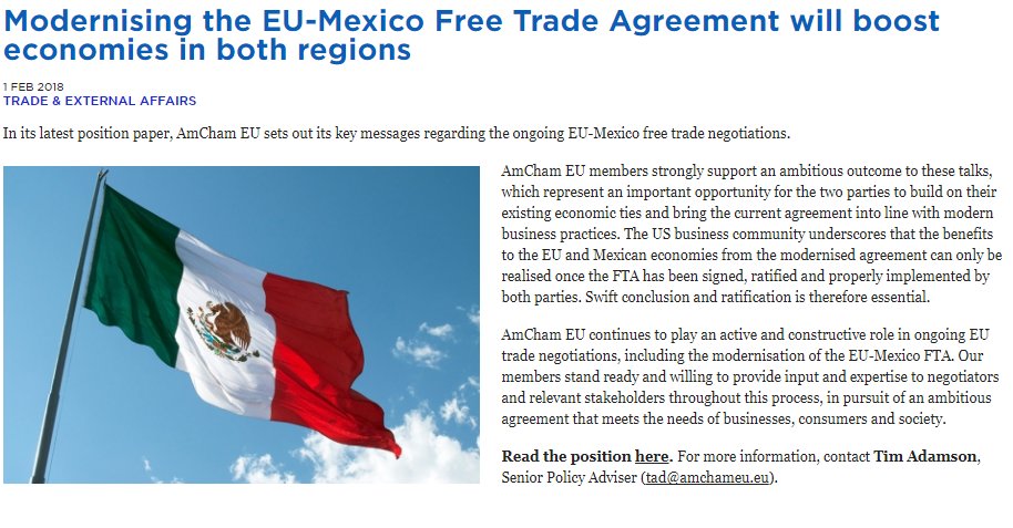 Swift conclusion of an ambitious EU-Mexico FTA will send an important message that the EU and Mexico are open for business. Read more: amchameu.eu/news/modernisi… #TradeWorks