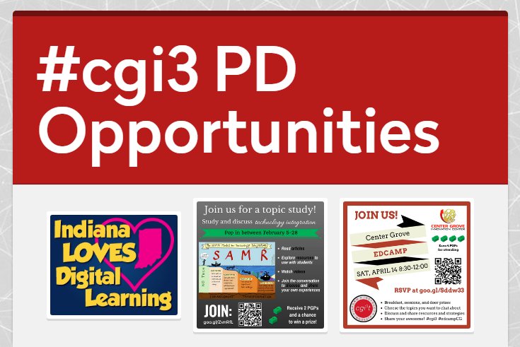 Be sure to watch the CG newsletter this Sunday for some great PD opportunities coming up: Digital Learning Month, tech integration topic study, #edcampCG, and Innovation Academy 2018. #cgi3