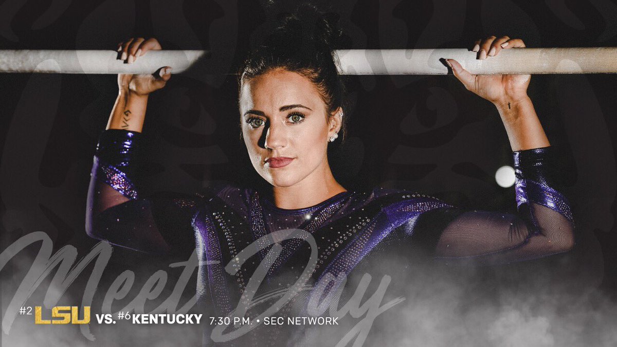 LSUgym's tweet photo. It’s MEET DAY! No. 2 #LSU takes on No. 6 Kentucky tonight inside the PMAC. https://t.co/kxUFf9sQRu