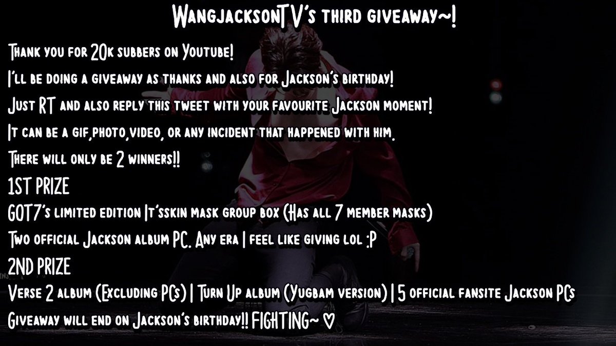 WangjacksonTV's tweet photo. 💚GIVEAWAY!💚
Details are in the photo below!
All the best~! Can't wait to read your replies~
I love reading &amp; watching anything Jackson hehe fighting~ 🙆‍♀️ https://t.co/3uGHtRVBda