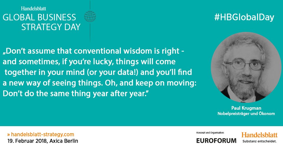 finance_live's tweet photo. #Karrieretipp vom Nobelpreisträger: @paulkrugman gab im Interview mit @HandelsblattGE u.a. diesen Ratschlag für Young Professionals. Mehr von ihm gibt es am 19. Februar 2018 beim #HBGlobalDay im @axicaBerlin. Jetzt anmelden u. Platz für Meet&amp;Greet sichern https://t.co/pLtTM26lNx https://t.co/iF9pWSEjoo