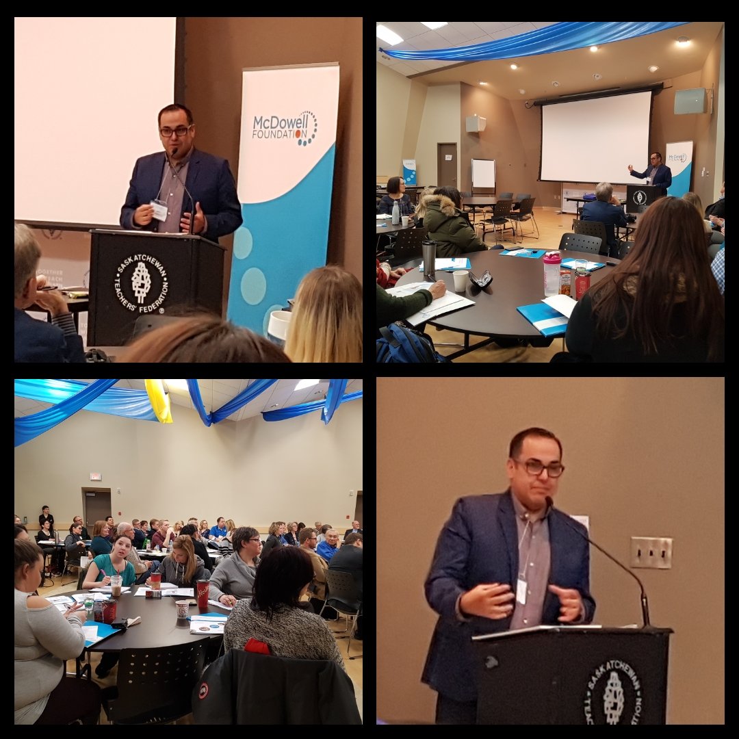 STFmcdowell's tweet photo. Full house at #learningfrompractice as teachers join to share classroom innovations. Keynote speaker Corey O'Soup @SaskAdvocate addresses the group. https://t.co/iggfxsdnCG