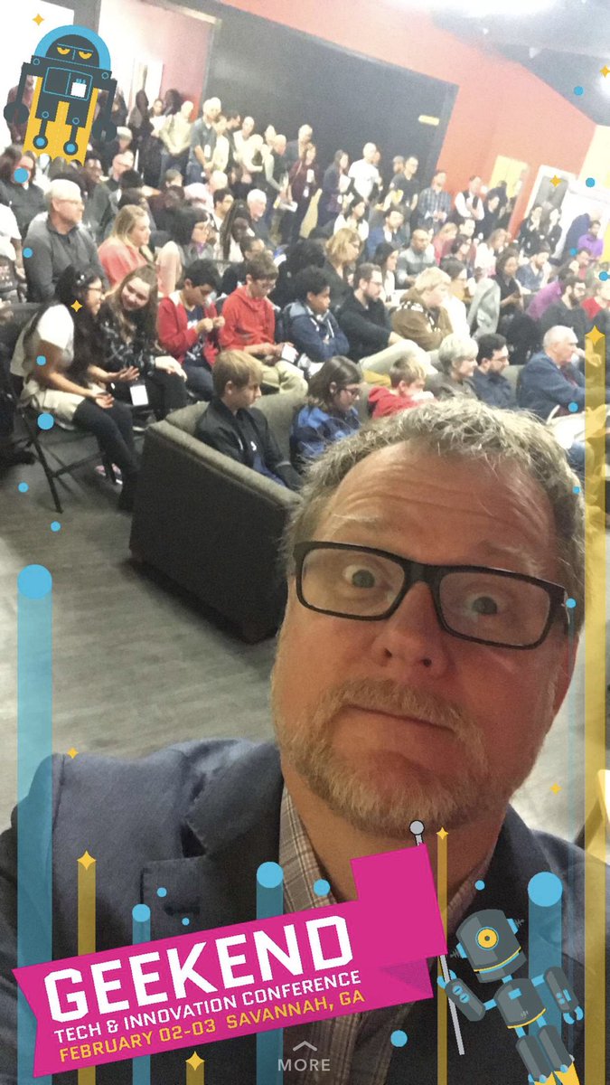 Robots in the <a href="/Snapchat/">Snapchat</a> filter, along with SRO crowd at #geekend ... robots are awesome. Flying robots are awesomer. <a href="/creativecoast/">The Creative Coast</a> <a href="/TechSAVANNAH/">TechSAV</a>