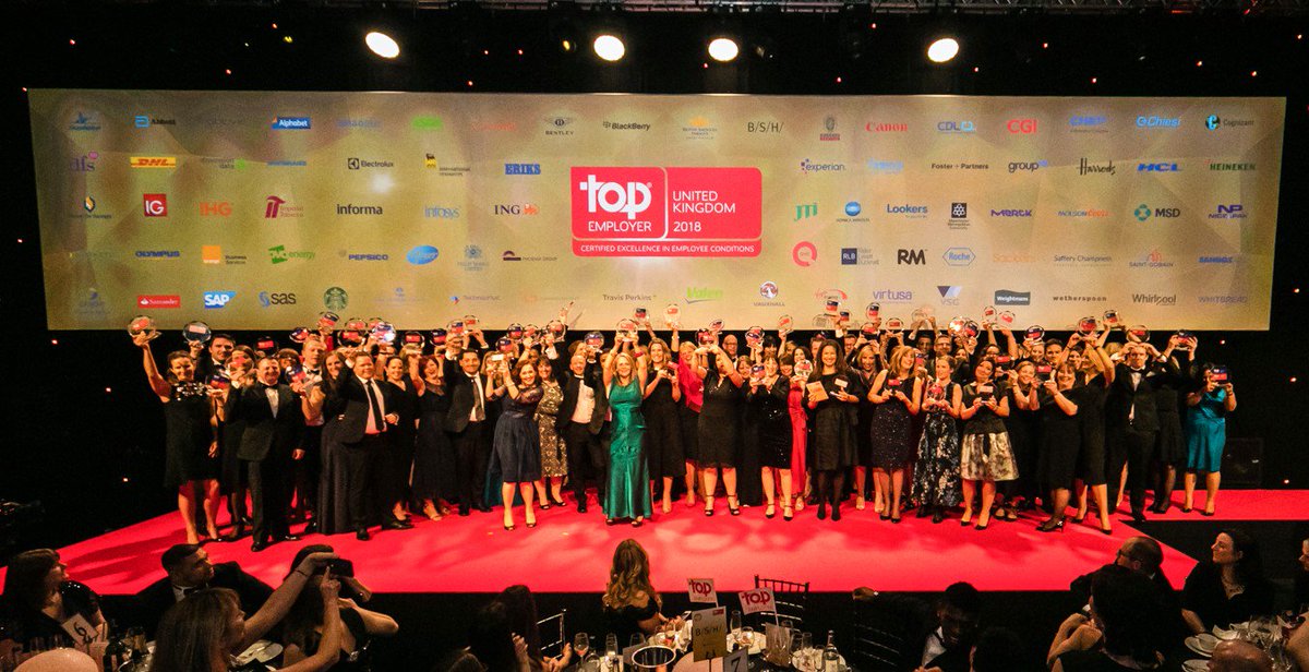 TopEmployersUK's tweet photo. Spot the Top Employer! All UK Top Employers for 2018 gathered on the stage last night to celebrate! Congratulations! #TEUK2018 #HR https://t.co/VvSknJQrQu