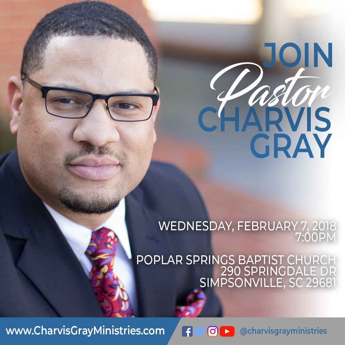 CharvisGray's tweet photo. Join me next week as I preach at Poplar Springs Baptist Church for their Fellowship of Love service! https://t.co/vRrZ0qfs8d