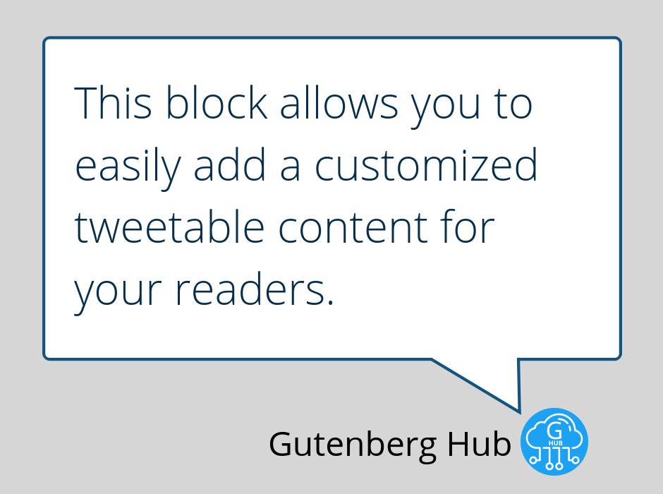 GutenbergHub's tweet photo. "This block allows you to easily add a customized tweetable content for your readers. Click to tweet block make it simple for the reader to share on Twitter. Developed by @richtabor. Find out more." https://t.co/wDJ59fg7zS #Gutenberg #WordPress #Gutenbergaddon #Gutenkit https://t.co/VQMeuMYSeN