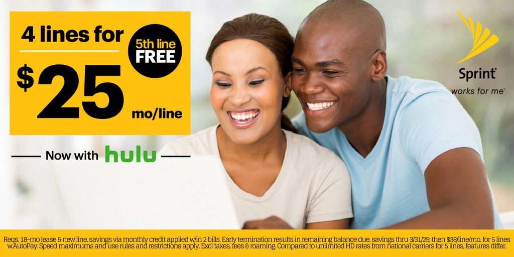 robglo1213's tweet photo. It’s tax season again!  Get the most with your #TaxReturn at @Sprint. #Switch to Sprint and get Unlimited for $25/mo/line for 4 lines, and get your 5th line FREE!  Plus, get hulu included for FREE! #WorksForMe https://t.co/7H6fBz2KUJ https://t.co/RgxYPrNteF
