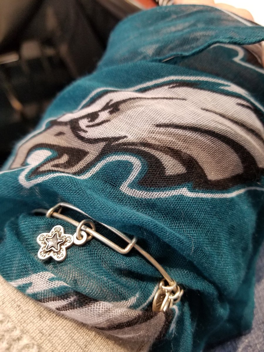 MakeAWishPHL's tweet photo. Our #MakeAWishPHL staff meeting today includes a #Superbowl #chilicookoff and sporting @Eagles gear. Enhanced by our @alexandani #truewish charm bracelet of course 🤗 #FlyEaglesFly E-A-G-L-E-S EAGLES!! https://t.co/qGGAM5DVlZ