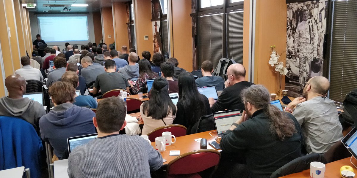 AdrienBlind's tweet photo. .@lpiot demoing major features of #kubernetes to the @ClusterEuCamp attendees https://t.co/XrWQs8qW5k