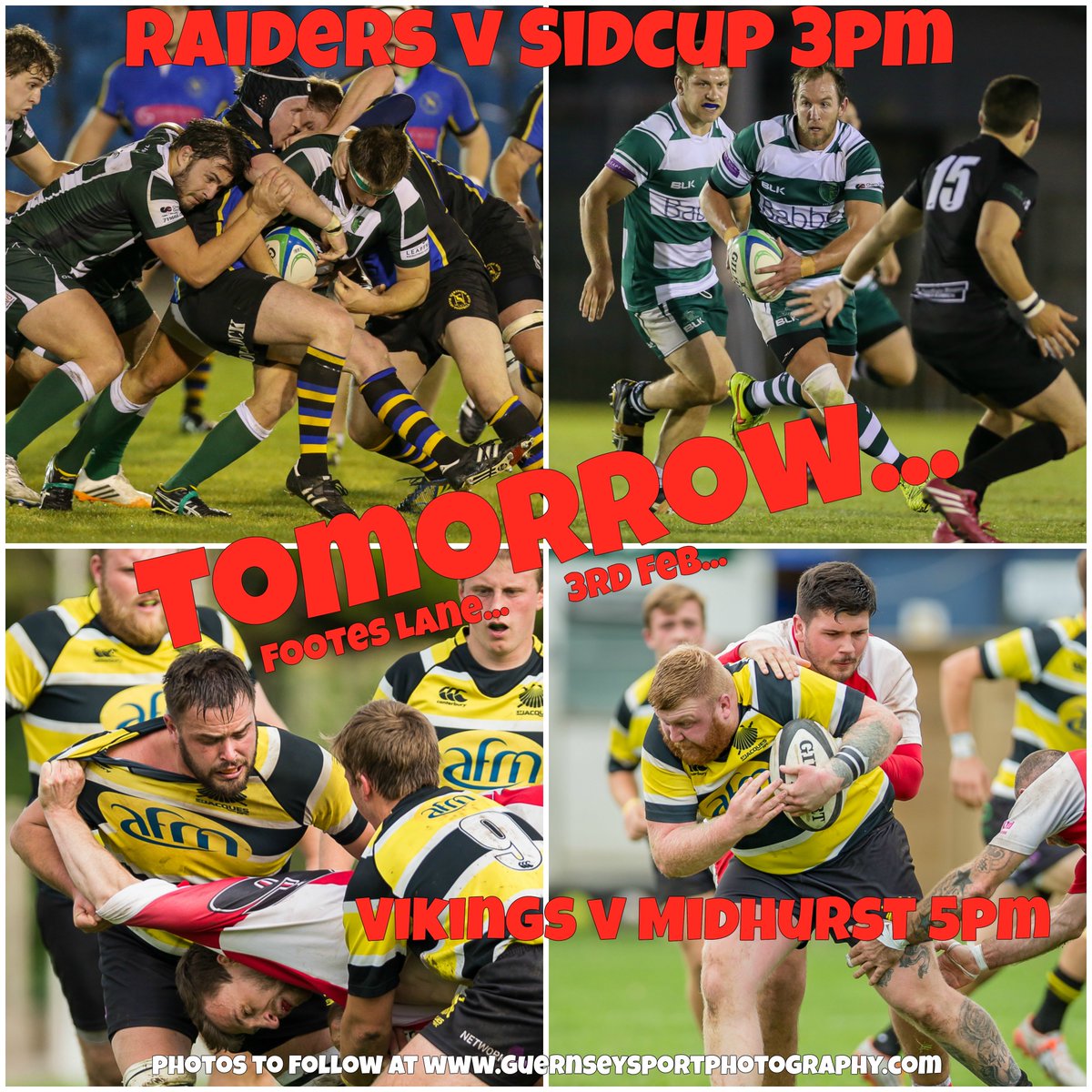 It's not a 'Huge' game... It's two 'Huge' games.. 
@GuernseyRFC v @sidcuprugby at 3pm and <a href="/StJacquesRFC/">Guernsey St Jacques Vikings</a> v <a href="/MidhurstRFC/">Midhurst RFC</a> at 5pm
Photos to follow both games at guernseysportphotography.com
<a href="/GLRugby/">Guernsey RFC Ladies</a> <a href="/GuernseySports/">Guernsey Sports Commission</a> <a href="/gsyrugbyacademy/">@GsyRugbyAcademy</a> <a href="/community_rugby/">哈尔滨 -雪儿</a> <a href="/ITVChannelSport/">ITV Channel Sport</a> <a href="/BBCGsySport/">BBC Guernsey Sport</a> #LoveRugby