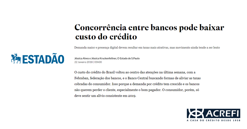 AcrefiDigital's tweet photo. Acrefi é destaque em matéria Estadão sobre redução do custo do crédito, tendo como fonte o economista Nicola Tingas. Leia mais: https://t.co/oF3syArtkn https://t.co/dFkT9o66Hd