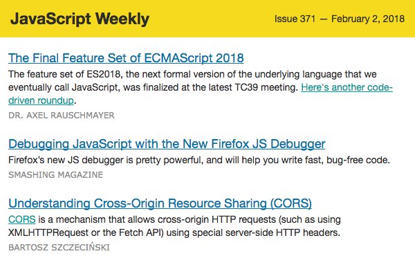 js_for_coders's tweet image. JavaScript Weekly #371 is hitting inboxes now. This week:
✅ The finalised ECMAScript 2018 feature set
🐛 Firefox debugging
📢 TypeScript 2.7 released
🏁 V8 6.5 performance improvements
…and more: javascriptweekly.com/issues/371 ift.tt/2FNgSU0