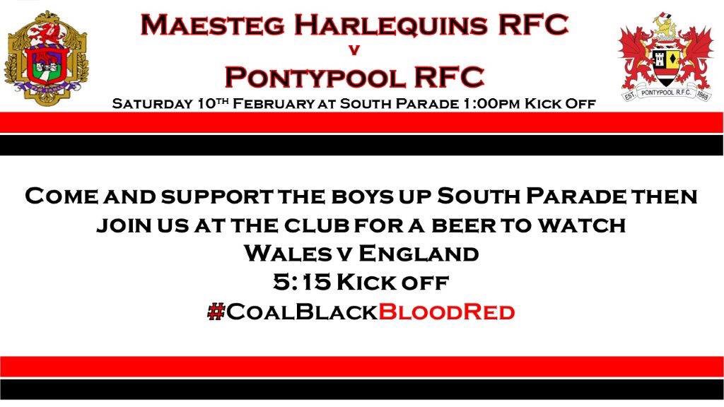 We are delighted to be hosting Championship high flyers and arguably one of the most famous Club sides in Welsh Rugby that boasts a huge history of Welsh Internationals &amp; British Lions <a href="/PontypoolRFC/">Pontypool RFC</a> 

Please note KO has changed to 12:15

#CoalBlackBloodRed

⚫️🔴