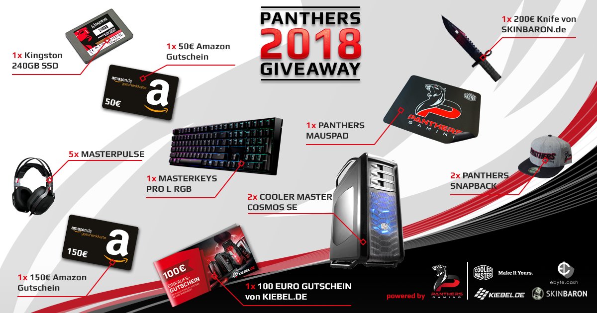 pnthrsgg's tweet photo. #WIN #MEGA #RAFFLE 2018!
Together with @CoolerMasterGER , @kiebel_de , @SkinBaronDE  &amp; @eByteCommunity we´re giving away prices worth more than 1500€!

https://t.co/AiDXlyia4y https://t.co/4U3RBb0aV6
