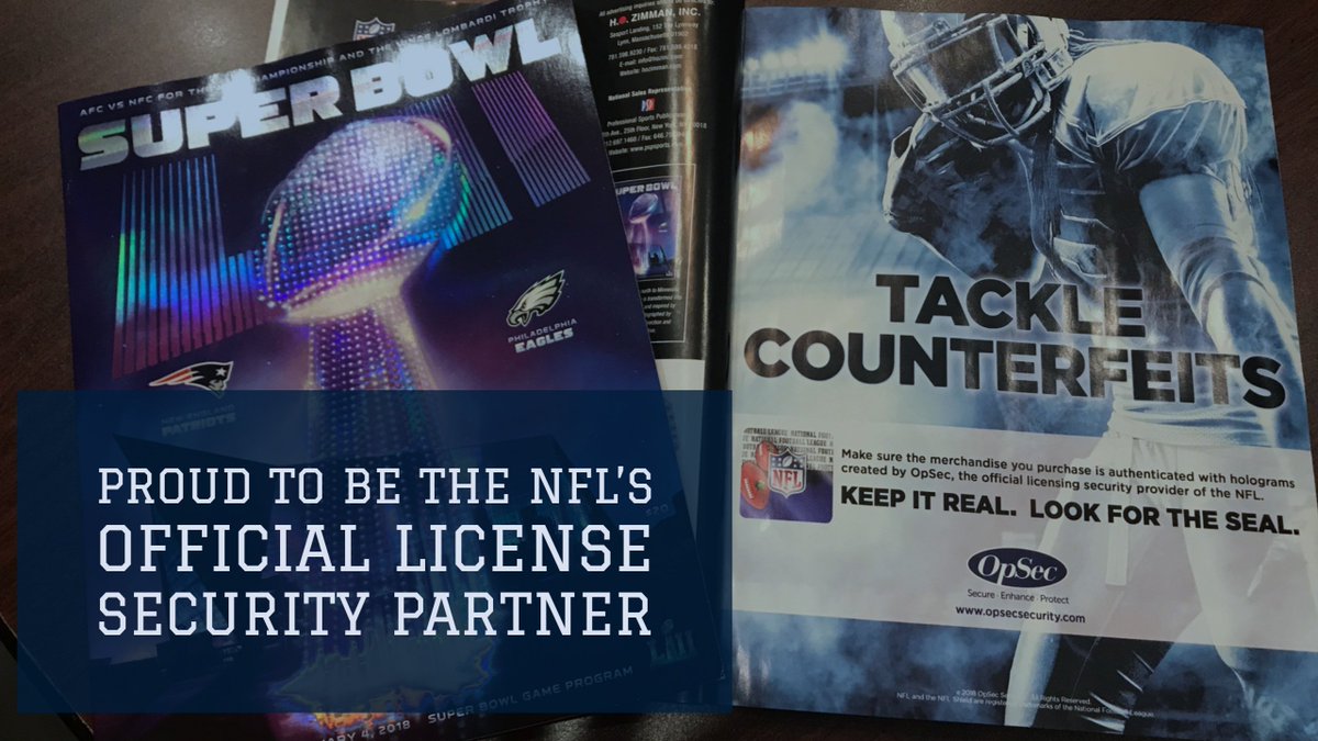 OpSecSecurity's tweet photo. @OpSecSecurity is proud to be the NFL's official license security partner! #keepitreal #lookfortheseal #buyauthentic #tacklecounterfeits #NFL #SuperBowlLII https://t.co/gwc7Xmh5Sp
